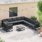 Gartensofa-set mit Kissen 12 pcs Schwarz Aluminium