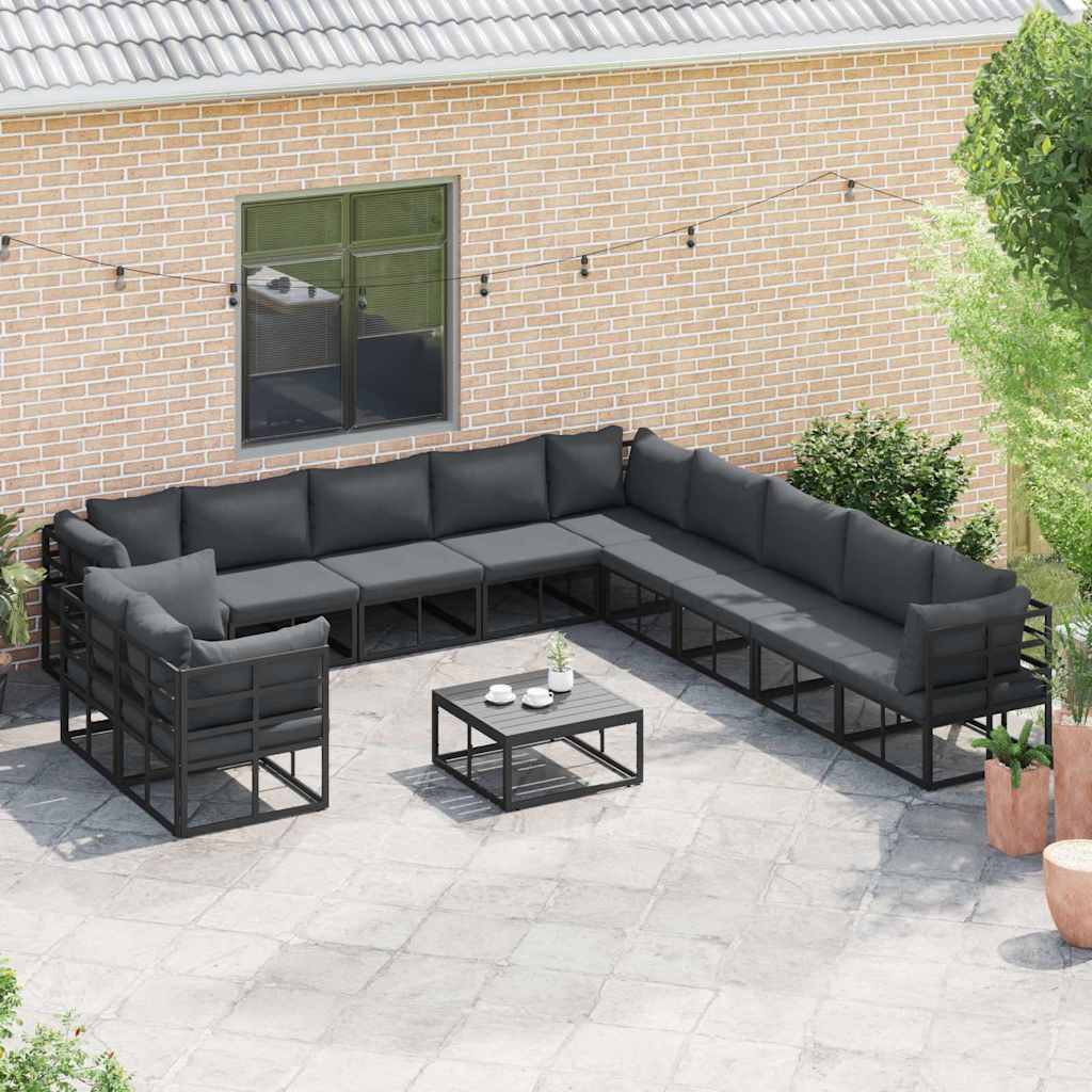 Gartensofa-set mit Kissen 12 pcs Schwarz Aluminium