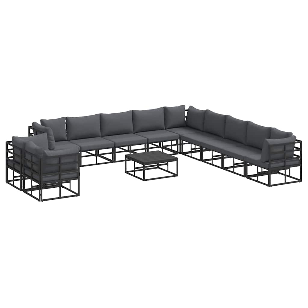 Gartensofa-set mit Kissen 12 pcs Schwarz Aluminium