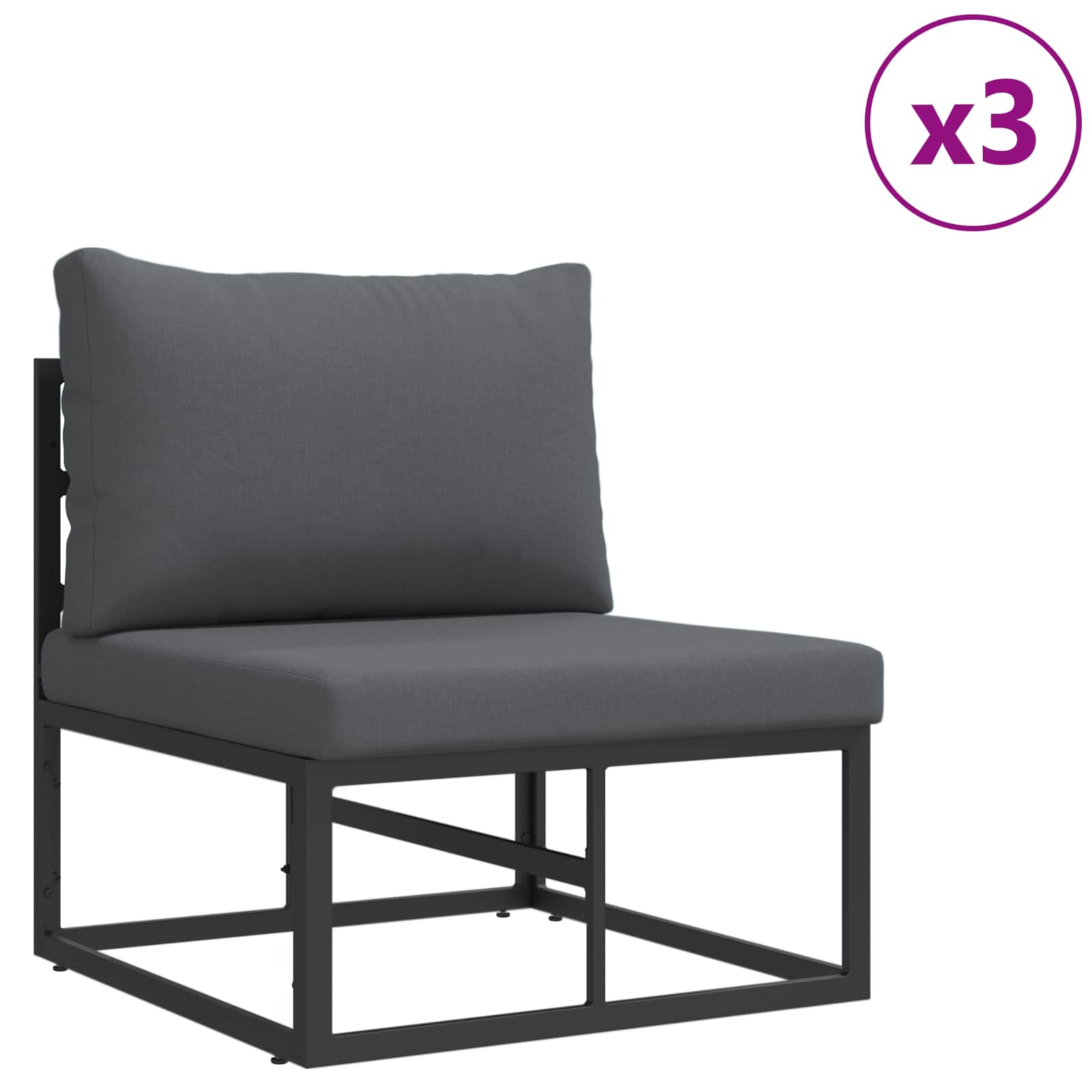 Gartensofa-set mit Kissen 8 pcs Schwarz Aluminium