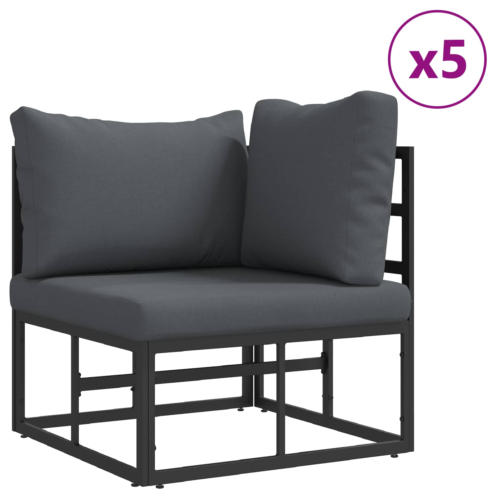 Gartensofa-set mit Kissen 9 pcs Schwarz Aluminium