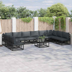 Gartensofa-set mit Kissen 11 pcs Schwarz Aluminium