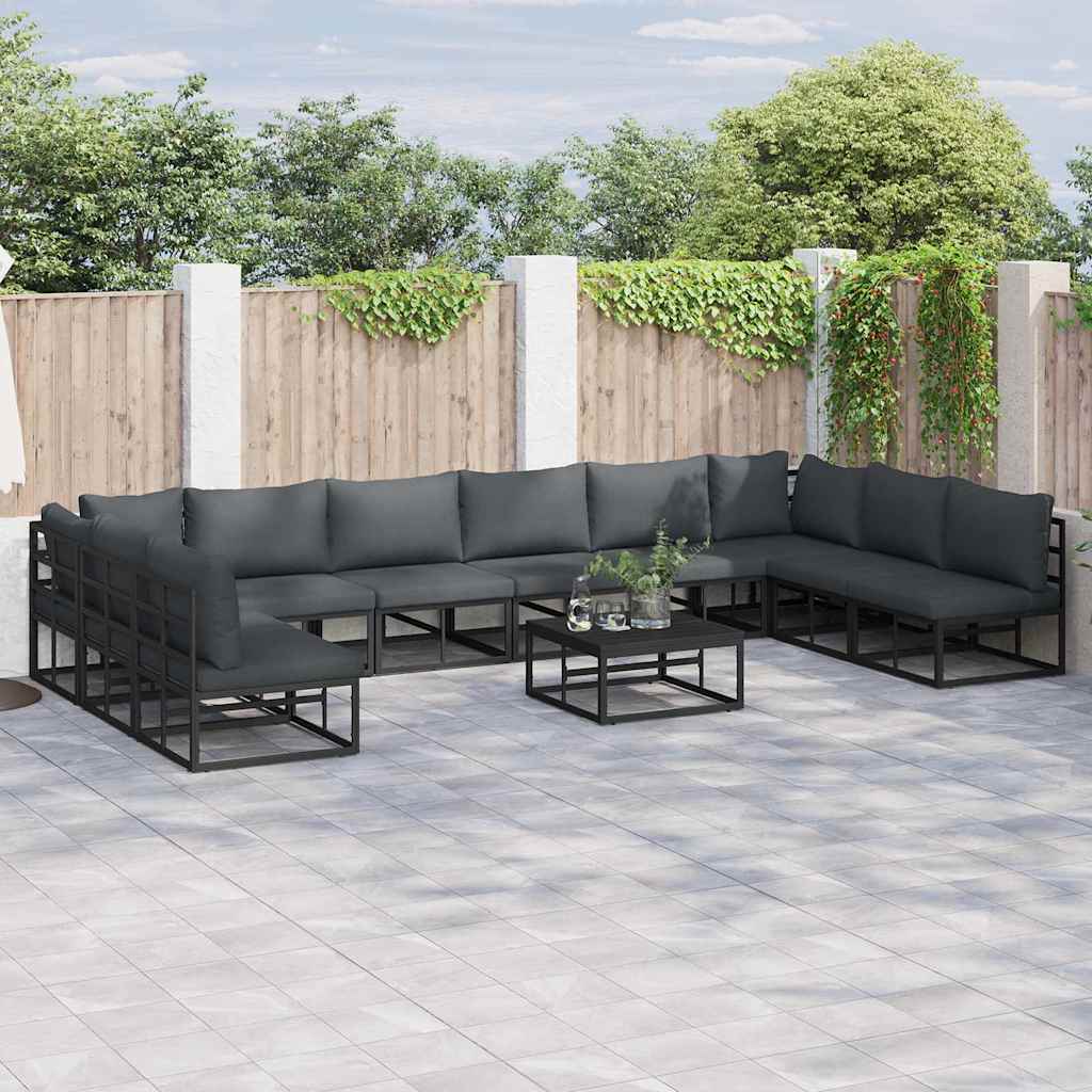 Gartensofa-set mit Kissen 11 pcs Schwarz Aluminium