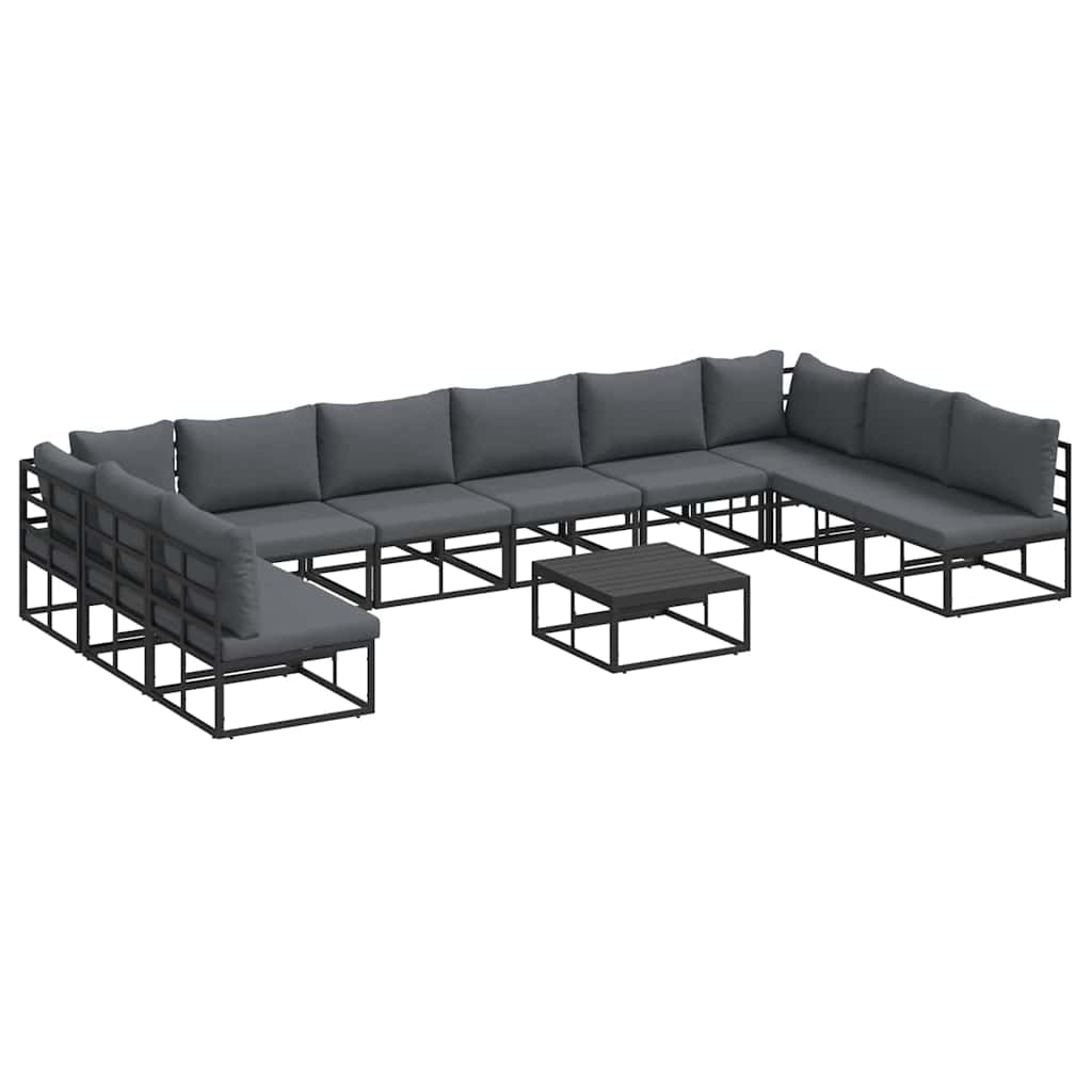 Gartensofa-set mit Kissen 11 pcs Schwarz Aluminium