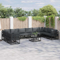 Gartensofa-set mit Kissen 11 pcs Schwarz Aluminium