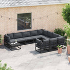 Gartensofa-set mit Kissen 11 pcs Schwarz Aluminium