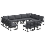 Gartensofa-set mit Kissen 11 pcs Schwarz Aluminium