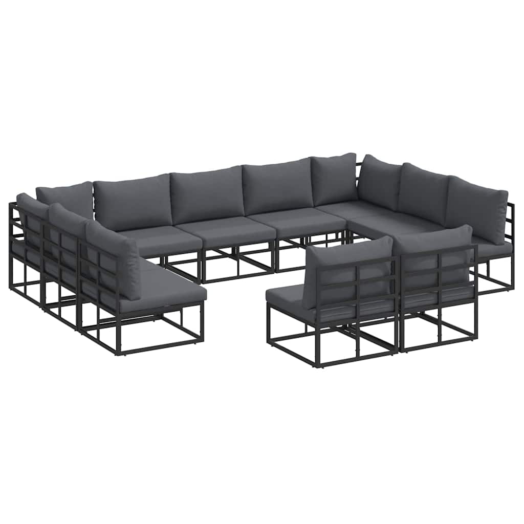 Gartensofa-set mit Kissen 11 pcs Schwarz Aluminium