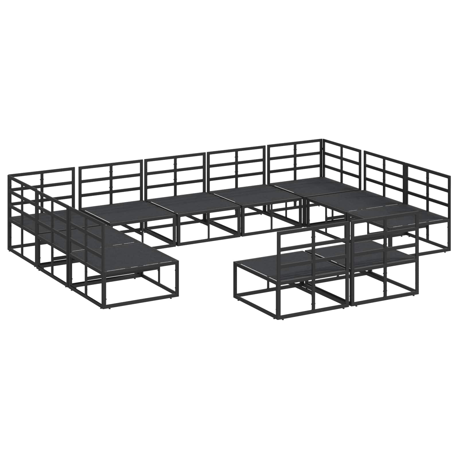 Gartensofa-set mit Kissen 11 pcs Schwarz Aluminium