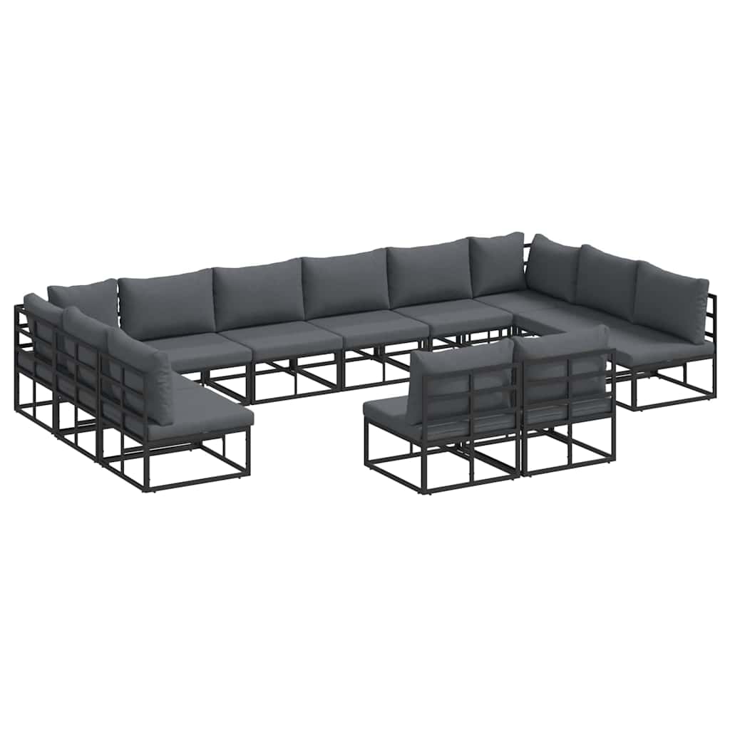 Gartensofa-set mit Kissen 12 pcs Schwarz Aluminium