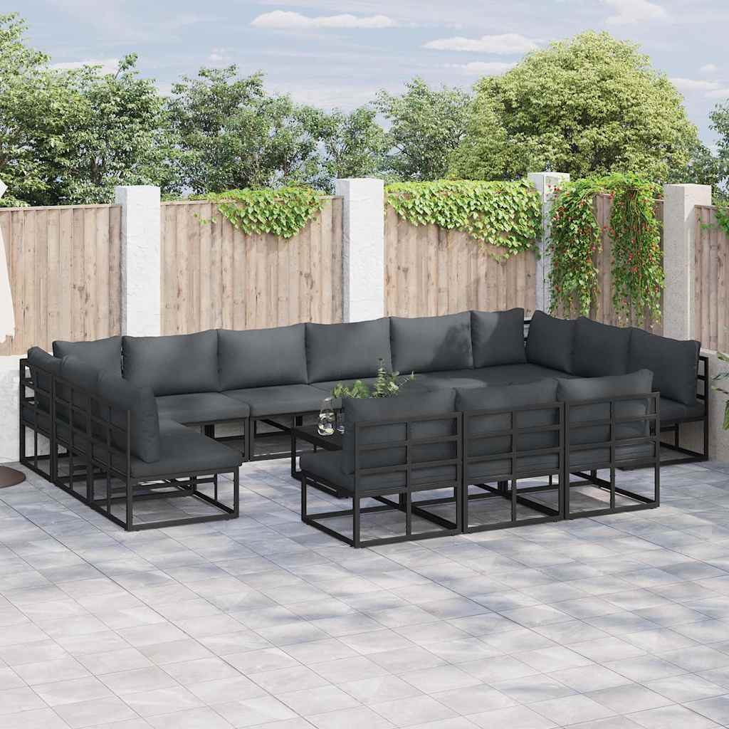 Gartensofa-set mit Kissen 14 pcs Schwarz Aluminium