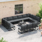 Gartensofa-set mit Kissen 14 pcs Schwarz Aluminium
