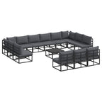 Gartensofa-set mit Kissen 14 pcs Schwarz Aluminium