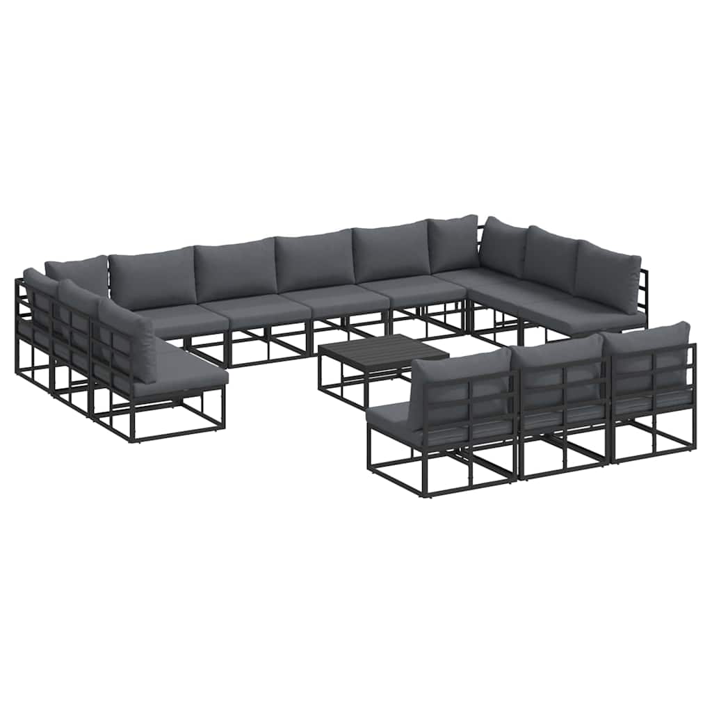 Gartensofa-set mit Kissen 14 pcs Schwarz Aluminium