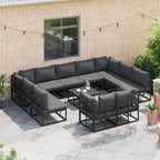 Gartensofa-set mit Kissen 11 pcs Schwarz Aluminium