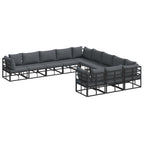 Gartensofa-set mit Kissen 11 pcs Schwarz Aluminium