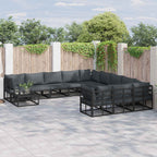 Gartensofa-set mit Kissen 12 pcs Schwarz Aluminium