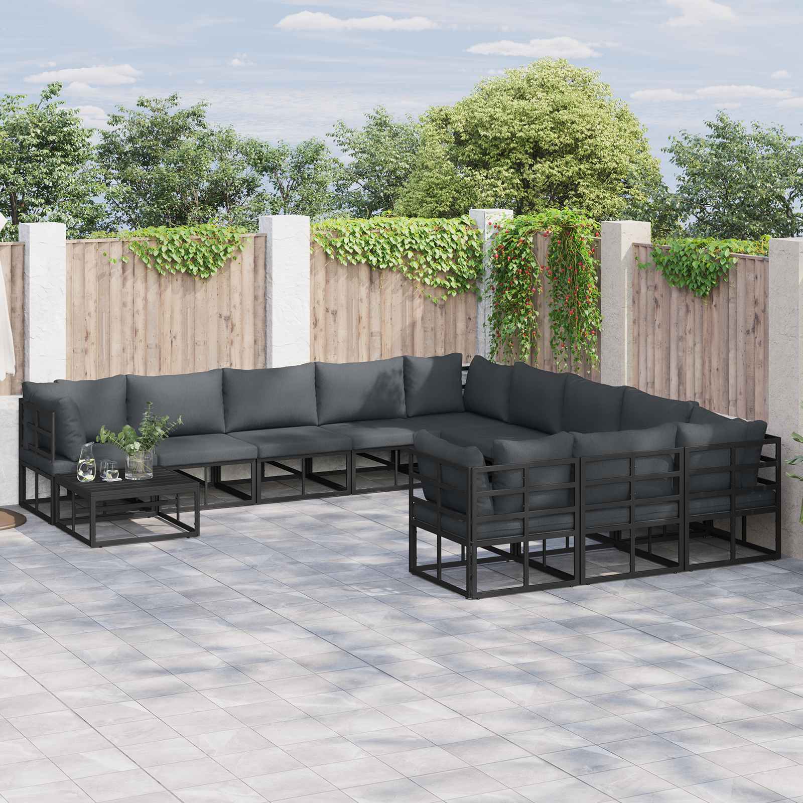 Gartensofa-set mit Kissen 12 pcs Schwarz Aluminium