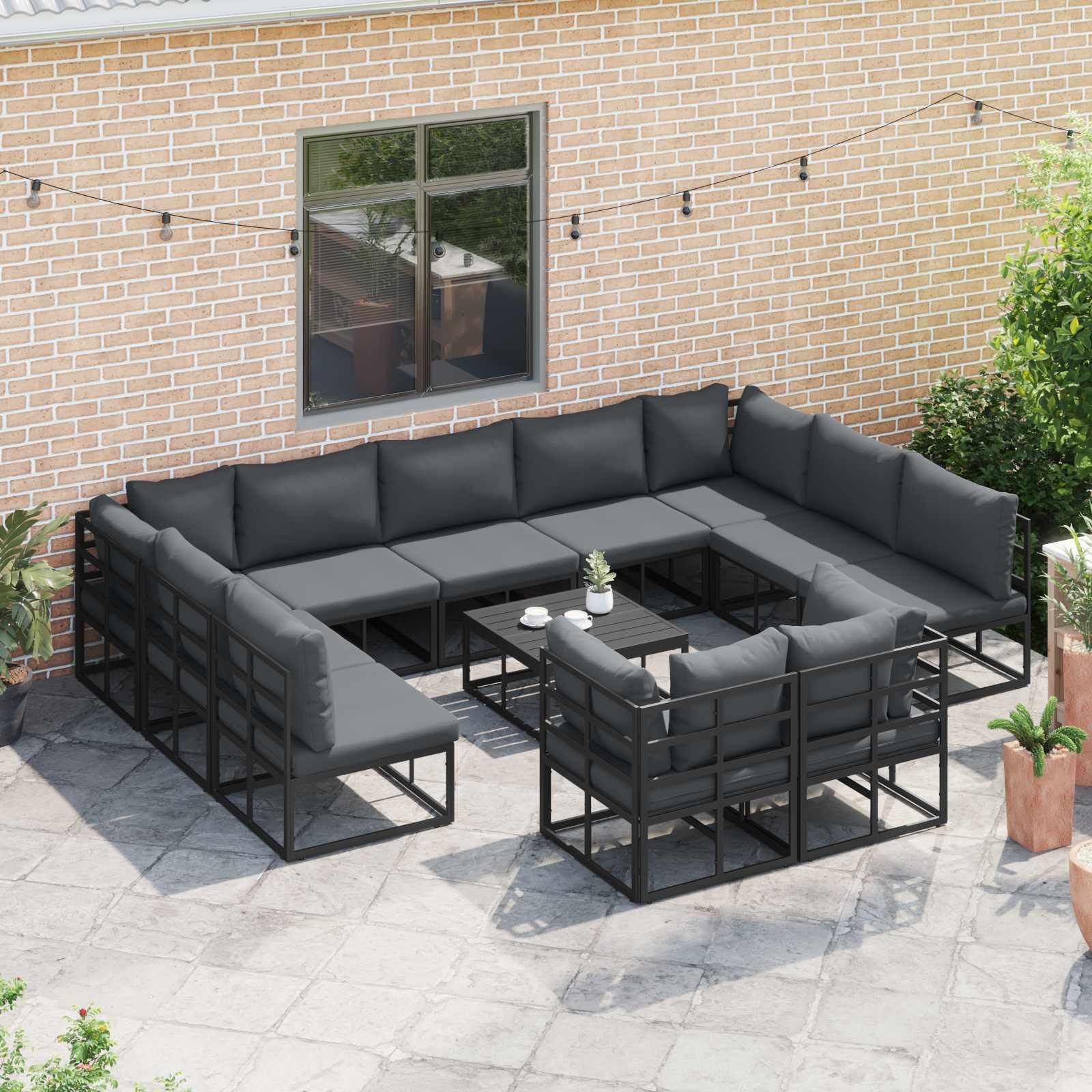 Gartensofa-set mit Kissen 12 pcs Schwarz Aluminium