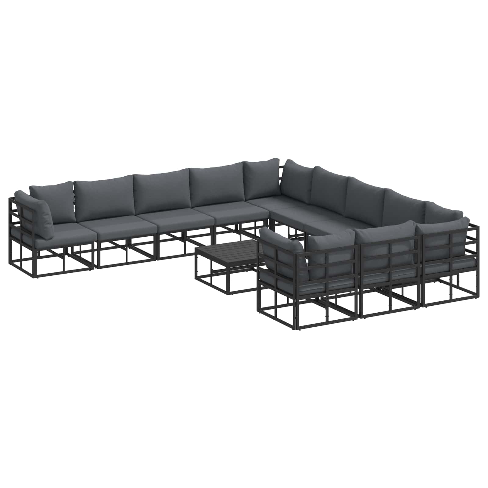 Gartensofa-set mit Kissen 12 pcs Schwarz Aluminium