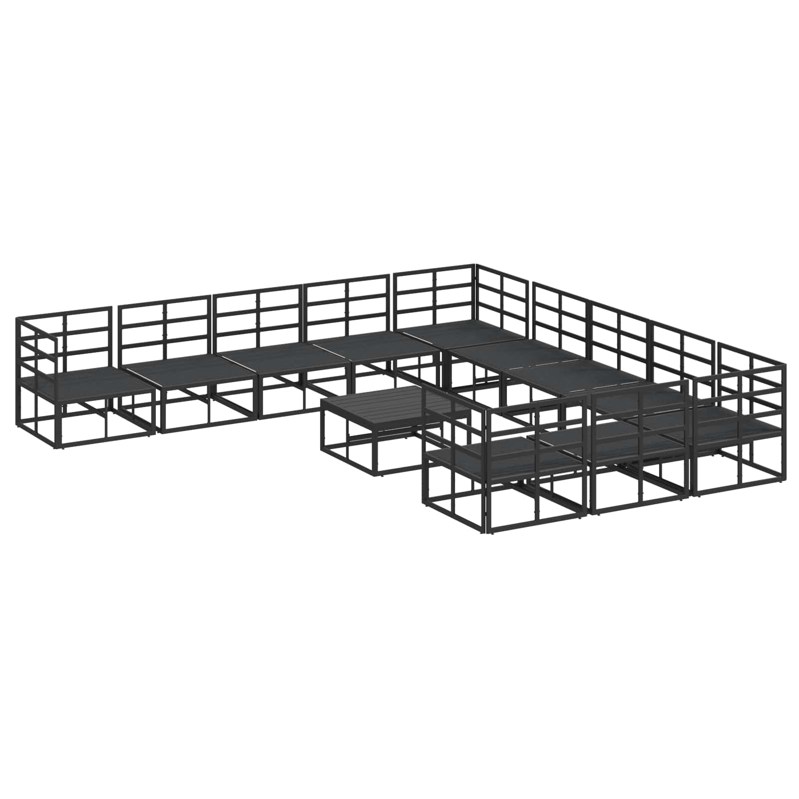 Gartensofa-set mit Kissen 12 pcs Schwarz Aluminium