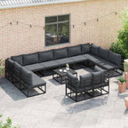 Gartensofa-set mit Kissen 12 pcs Schwarz Aluminium