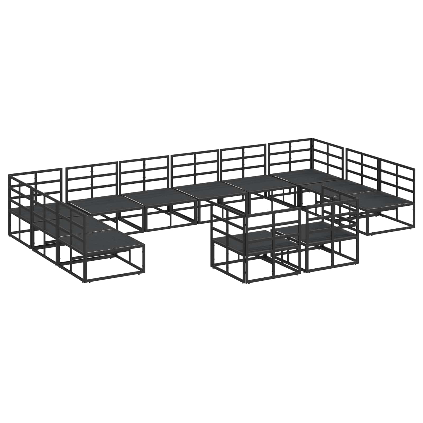 Gartensofa-set mit Kissen 12 pcs Schwarz Aluminium