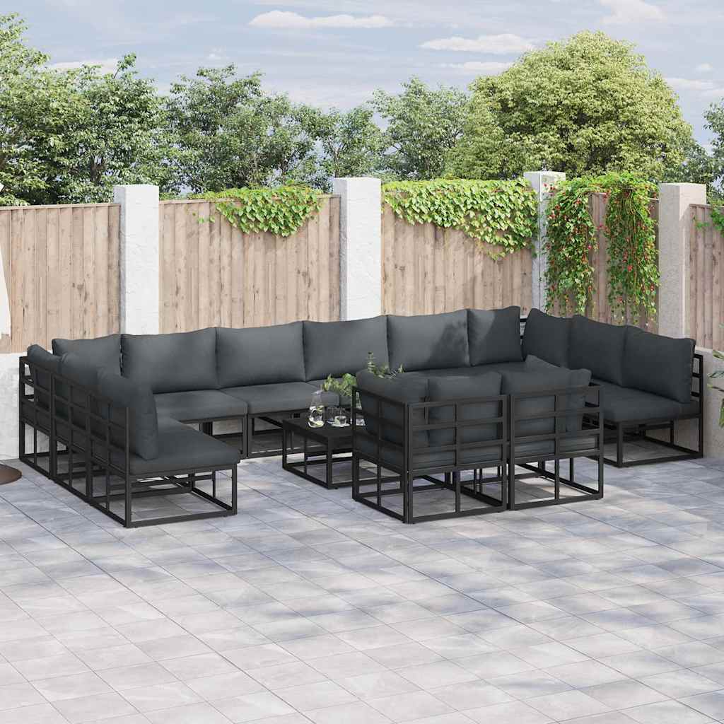Gartensofa-set mit Kissen 13 pcs Schwarz Aluminium