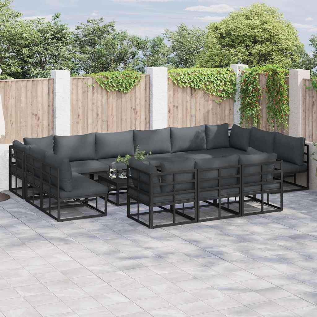 Gartensofa-set mit Kissen 14 pcs Schwarz Aluminium