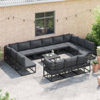 Gartensofa-set mit Kissen 14 pcs Schwarz Aluminium