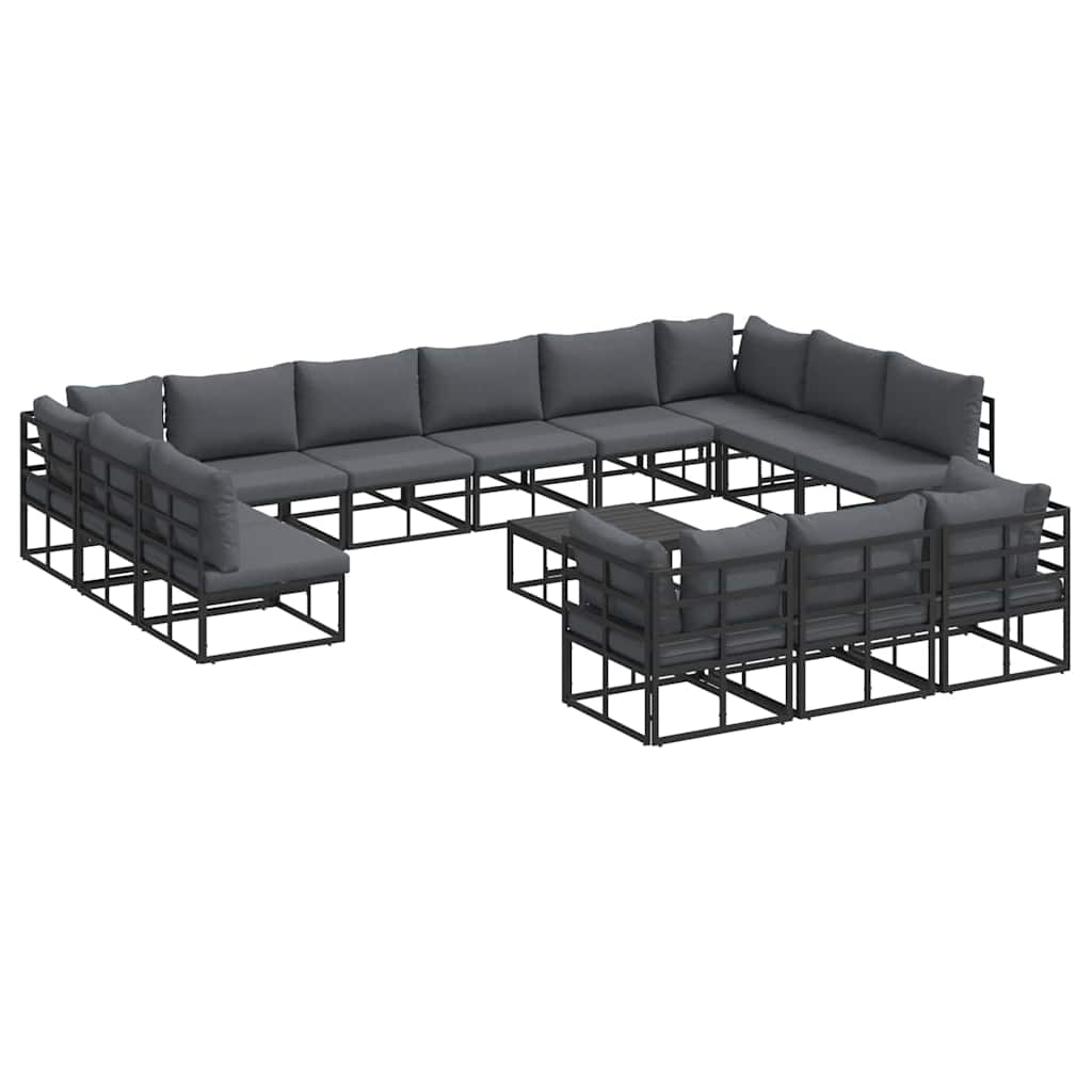 Gartensofa-set mit Kissen 14 pcs Schwarz Aluminium