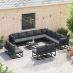 Gartensofa-set mit Kissen 12 pcs Schwarz Aluminium