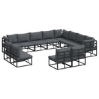 Gartensofa-set mit Kissen 12 pcs Schwarz Aluminium