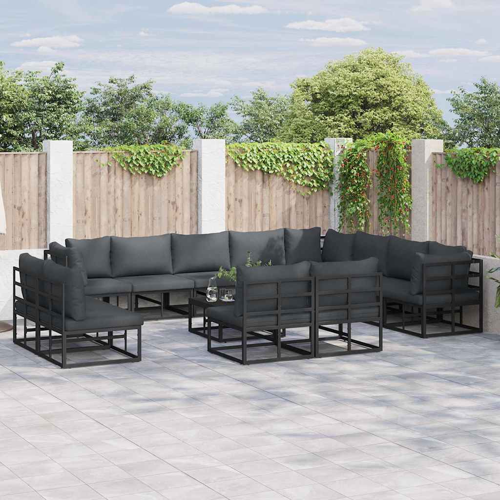 Gartensofa-set mit Kissen 13 pcs Schwarz Aluminium