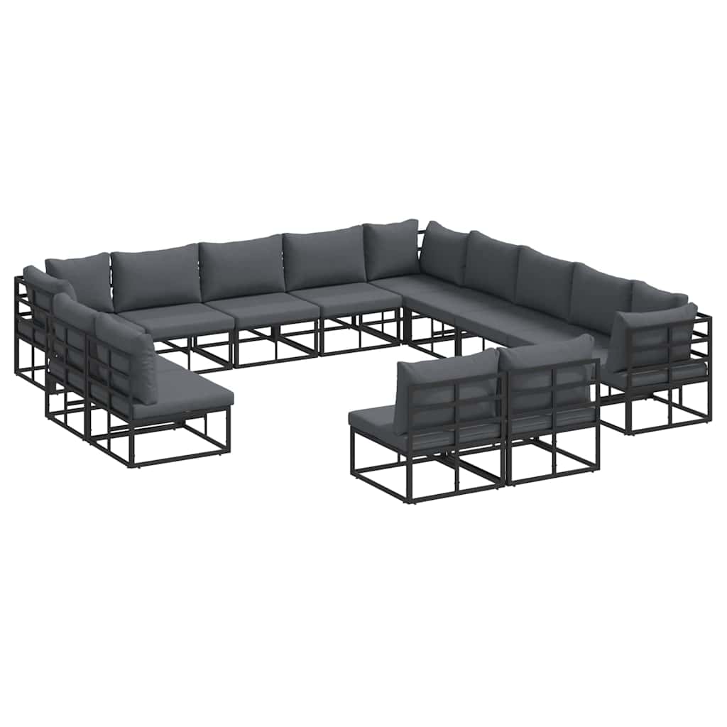 Gartensofa-set mit Kissen 13 pcs Schwarz Aluminium