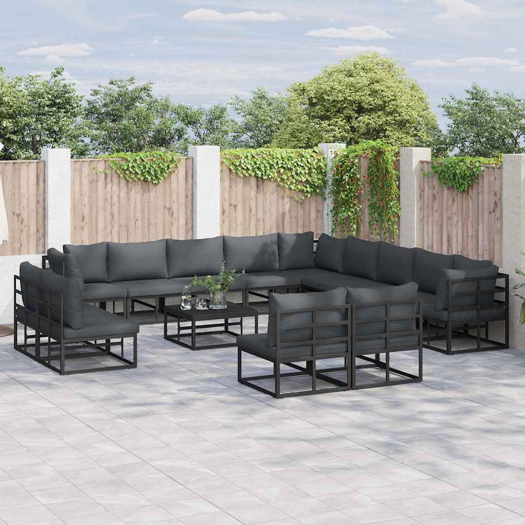 Gartensofa-set mit Kissen 14 pcs Schwarz Aluminium