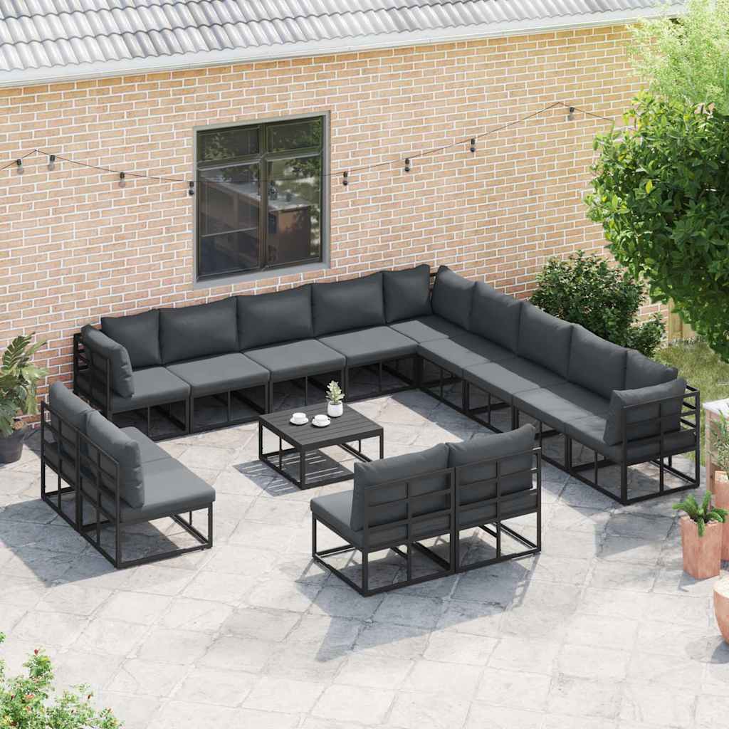 Gartensofa-set mit Kissen 14 pcs Schwarz Aluminium