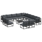 Gartensofa-set mit Kissen 14 pcs Schwarz Aluminium