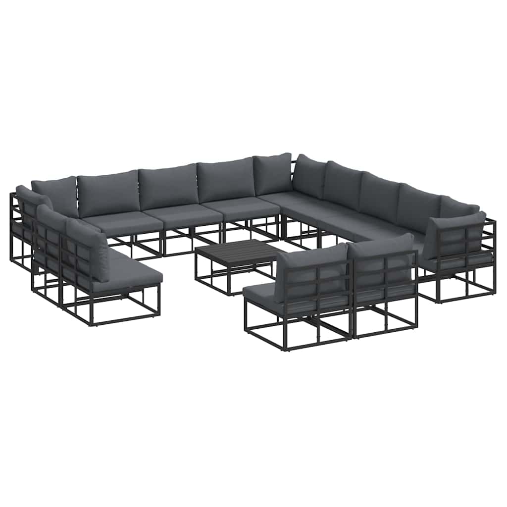 Gartensofa-set mit Kissen 14 pcs Schwarz Aluminium