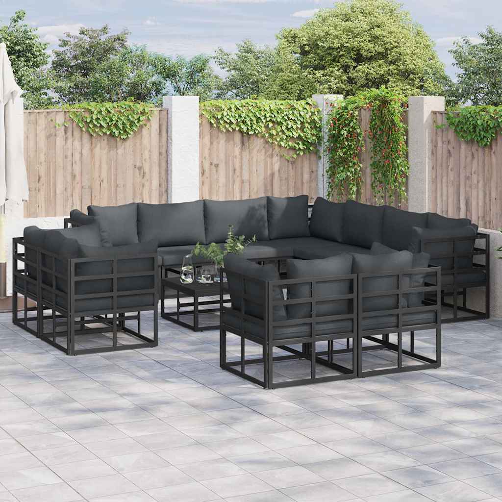 Gartensofa-set mit Kissen 12 pcs Schwarz Aluminium
