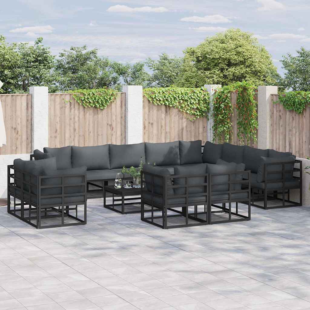 Gartensofa-set mit Kissen 12 pcs Schwarz Aluminium