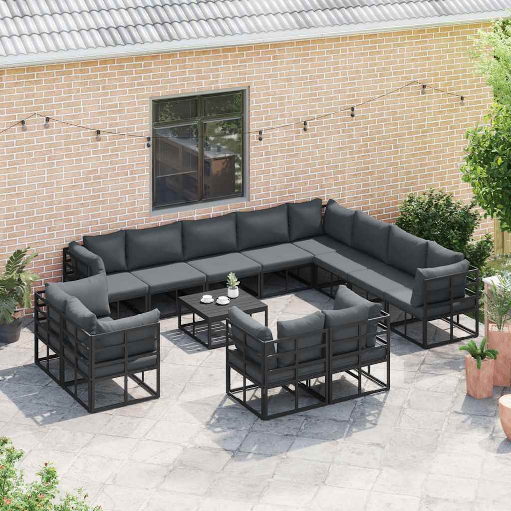 Gartensofa-set mit Kissen 12 pcs Schwarz Aluminium
