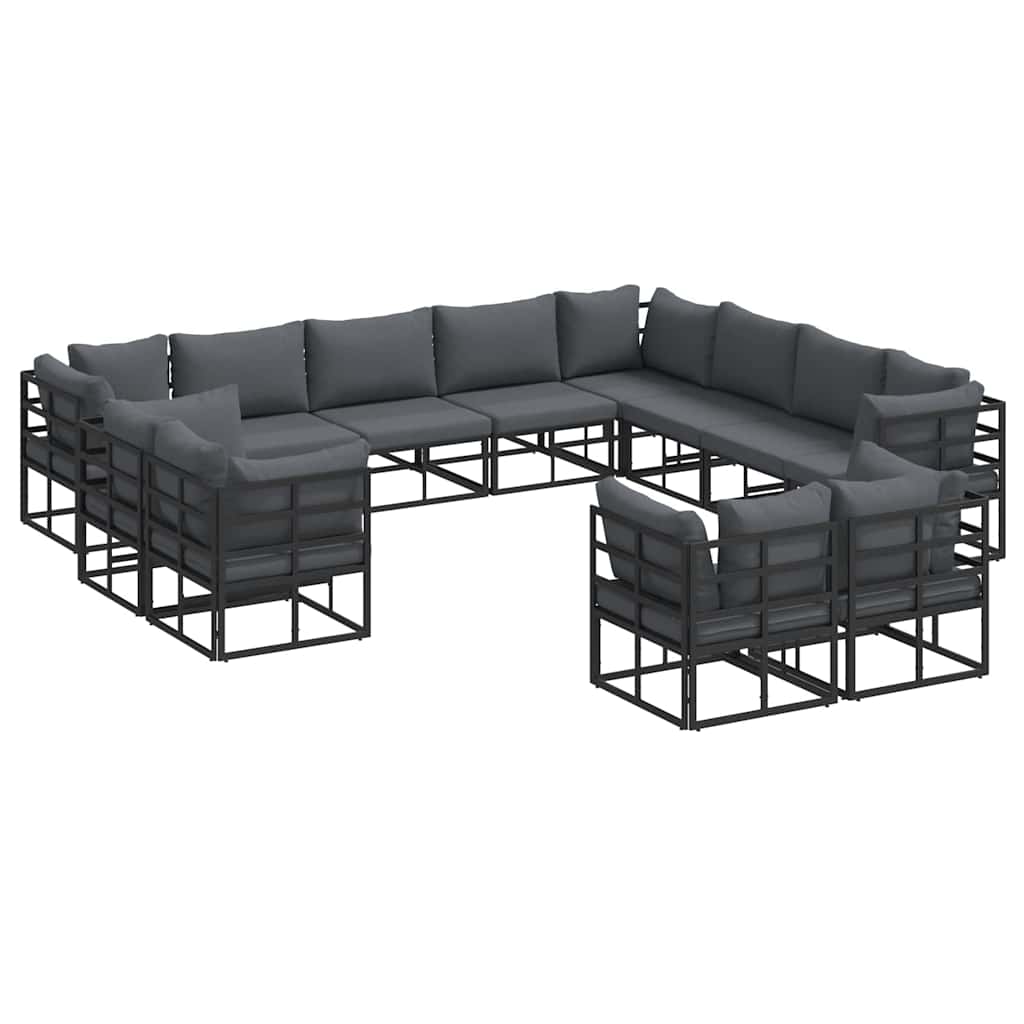 Gartensofa-set mit Kissen 12 pcs Schwarz Aluminium