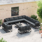 Gartensofa-set mit Kissen 14 pcs Schwarz Aluminium