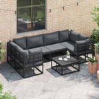 Gartensofa-set mit Kissen 6 pcs Schwarz Aluminium