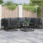 Gartensofa-set mit Kissen 7 pcs Schwarz Aluminium