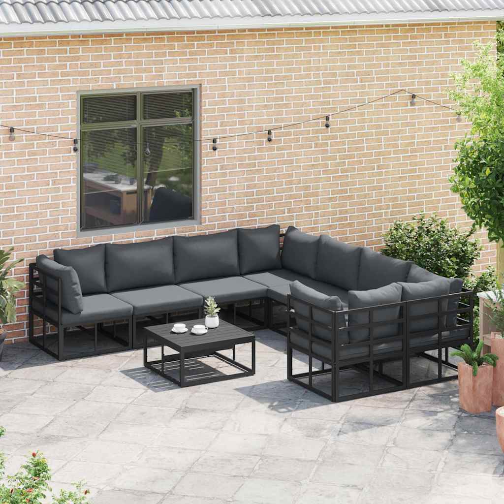 Gartensofa-set mit Kissen 8 pcs Schwarz Stahl