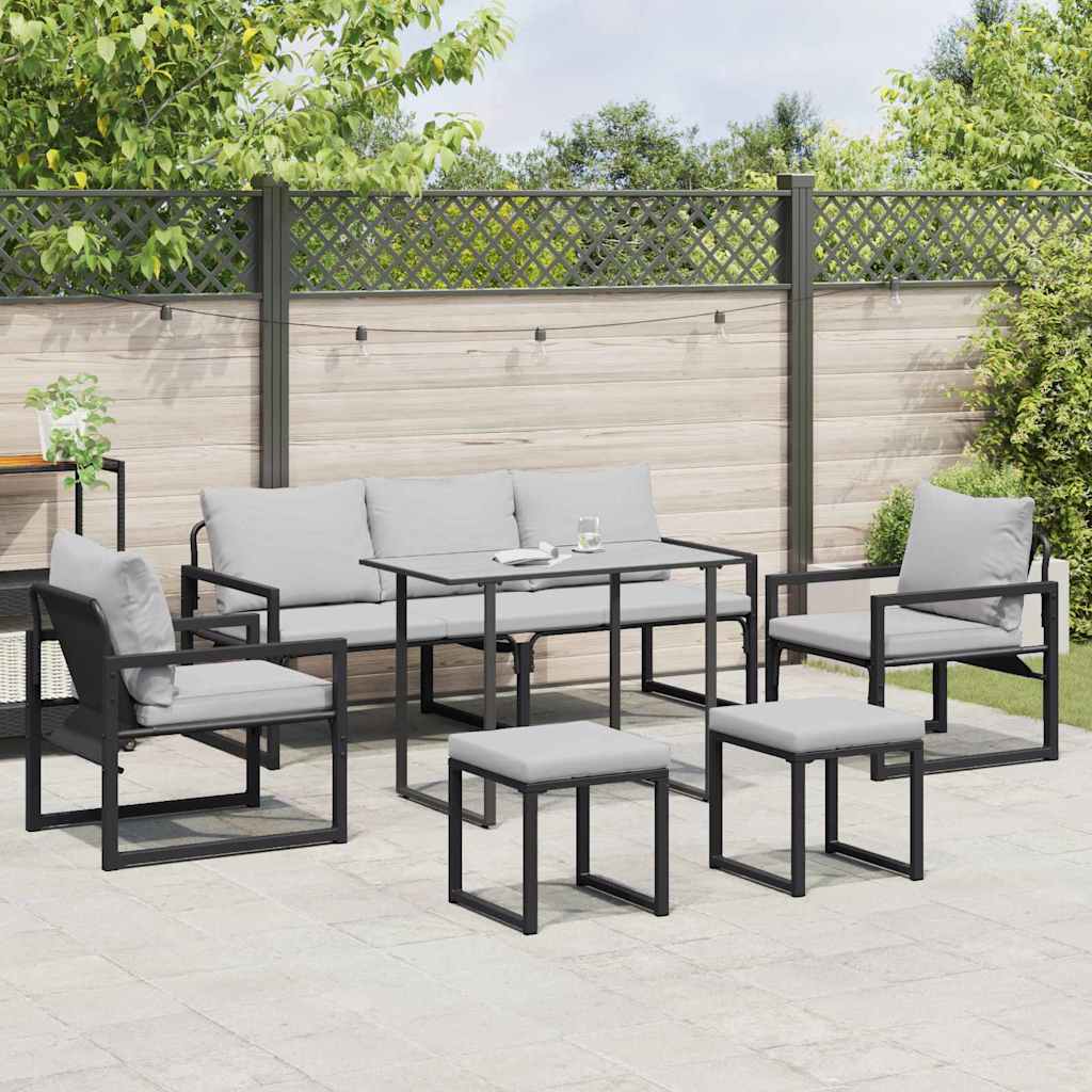 Gartensofa-set mit Kissen 6 pcs Schwarz Stahl