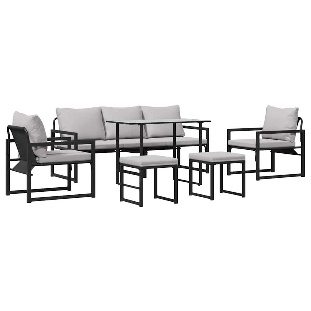 Gartensofa-set mit Kissen 6 pcs Schwarz Stahl
