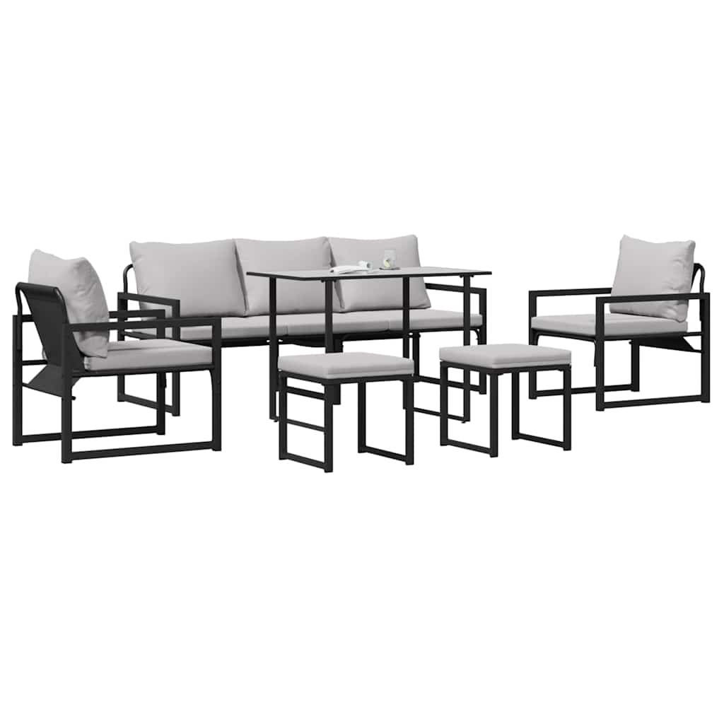 Gartensofa-set mit Kissen 6 pcs Schwarz Stahl